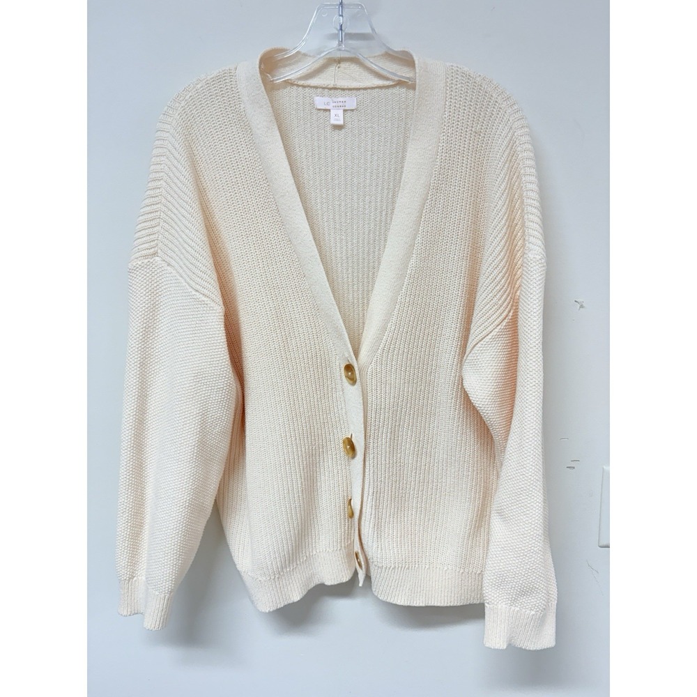 LC Lauren Conrad Women's Textured Cardigan Sweater L - Cream Chunky Knit 90's - Picture 8 of 14